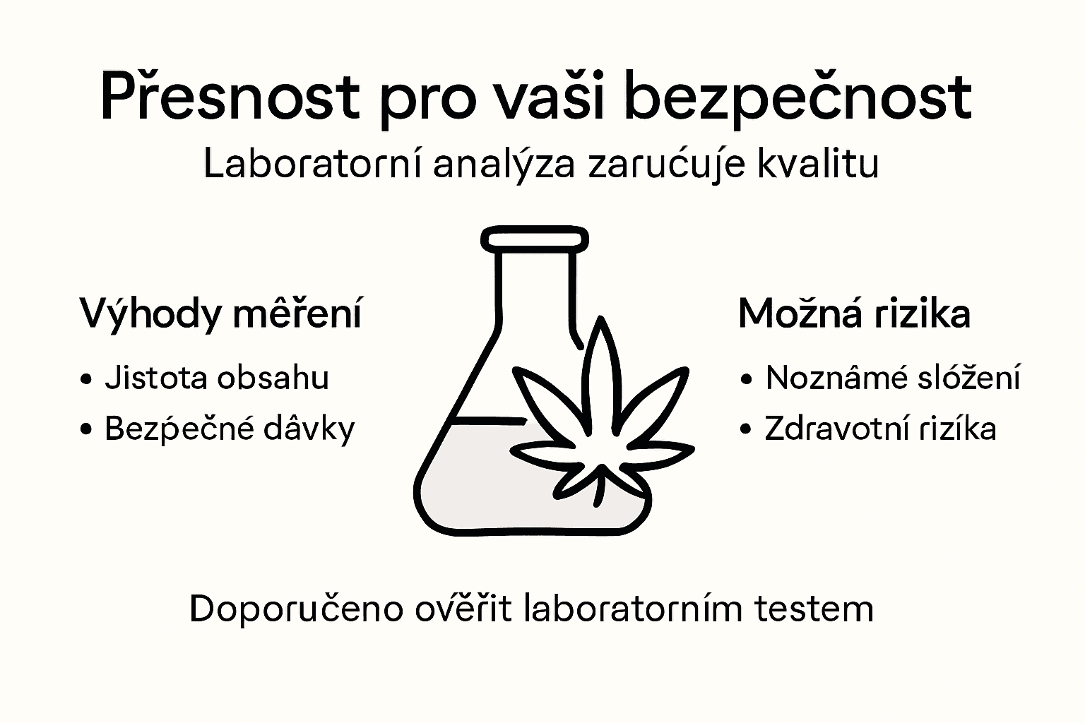 Srozumitelná infografika shrnující hlavní přínosy laboratorního testování cannabinoidů