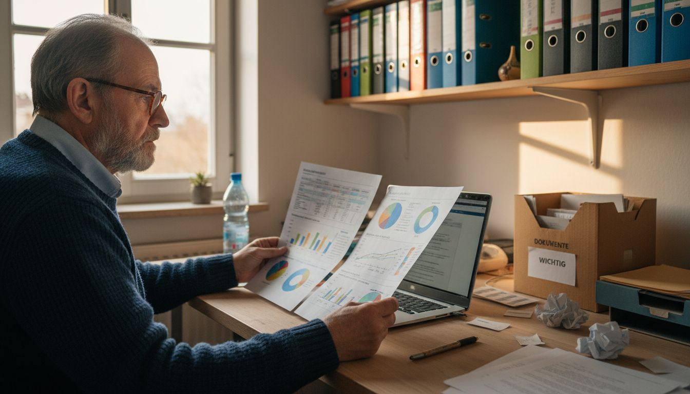 Ein Mann begutachtet Laborergebnisse zur Qualität von CBD.