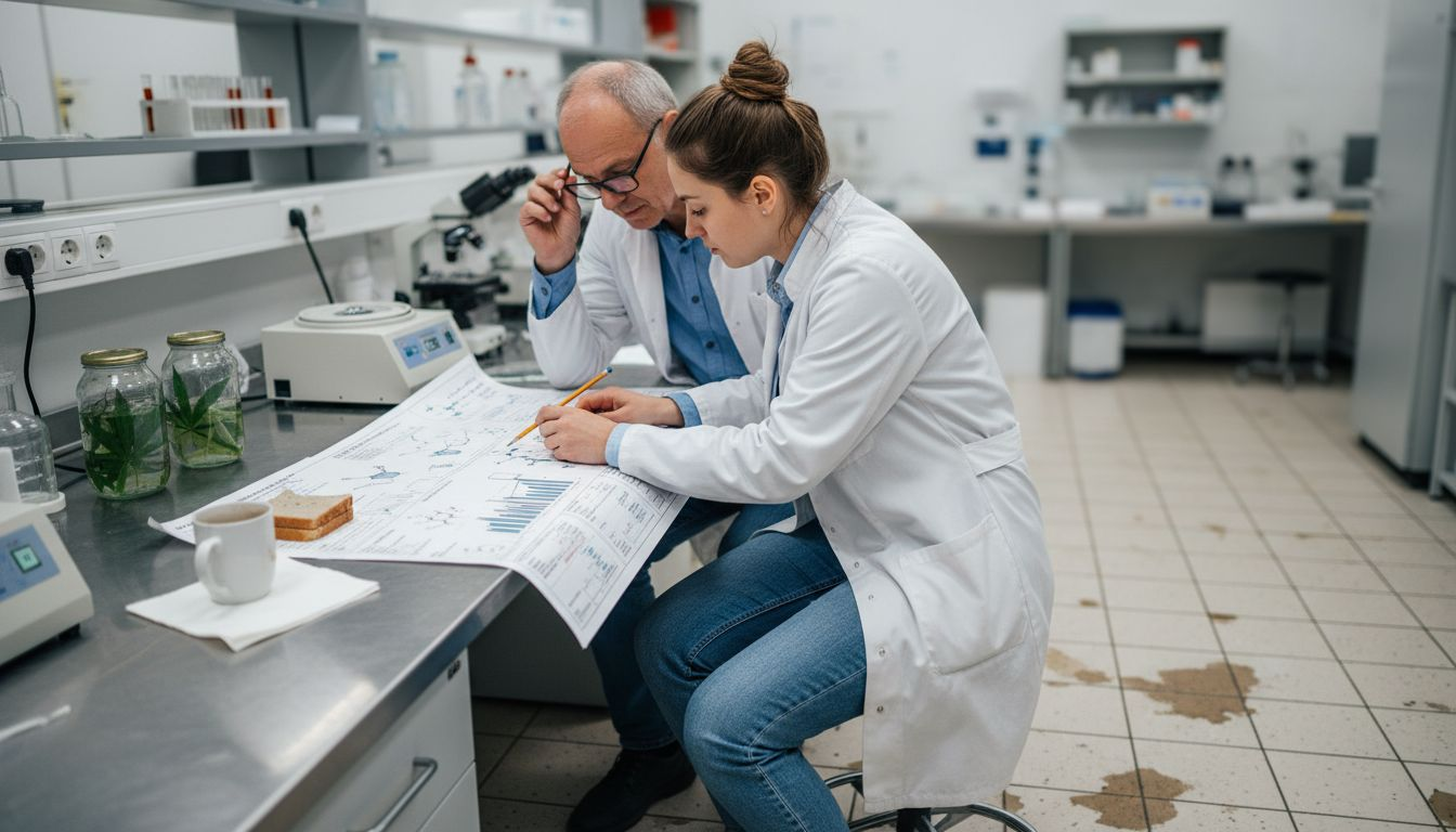 Scientists examining cannabinoid molecular results
