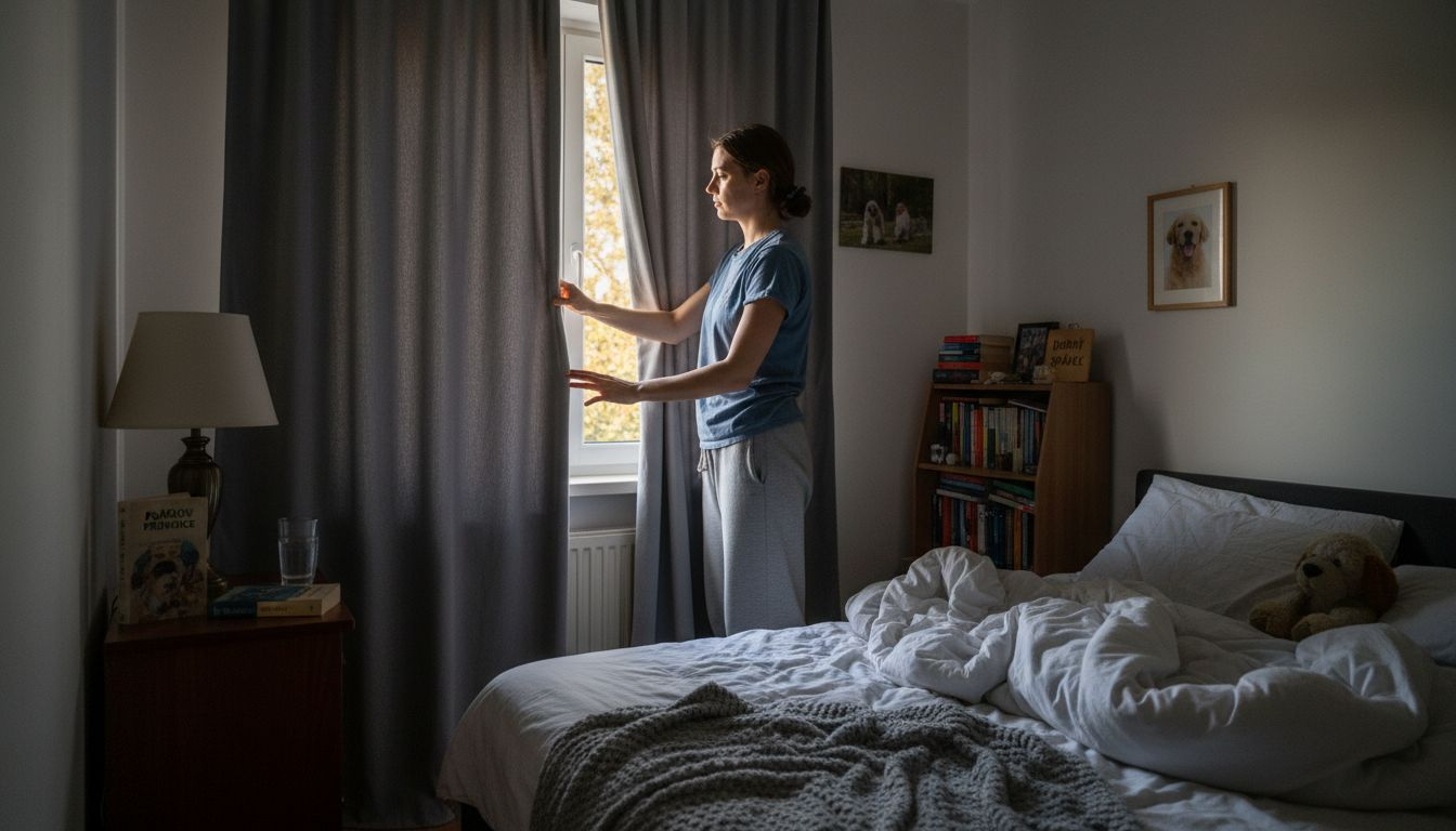 Žena si připravuje ložnici, aby v ní mohla v klidu relaxovat s CBD.