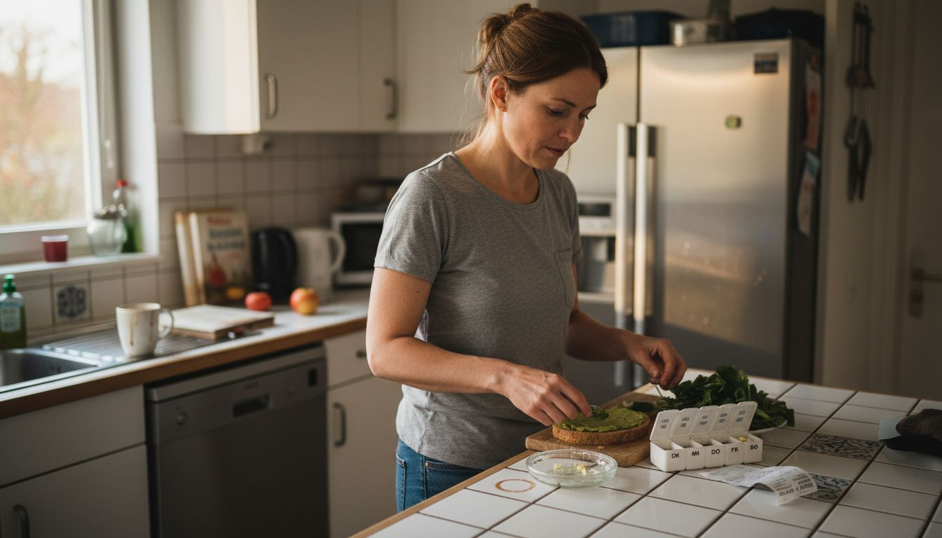 Eine Frau bereitet eine Mahlzeit zu, um Cannabinoide aufzunehmen.