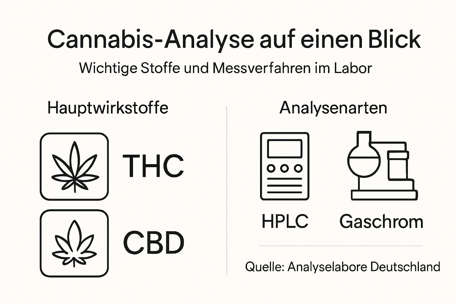 Infografik: Wichtige Inhaltsstoffe von Cannabis und gängige Analysemethoden