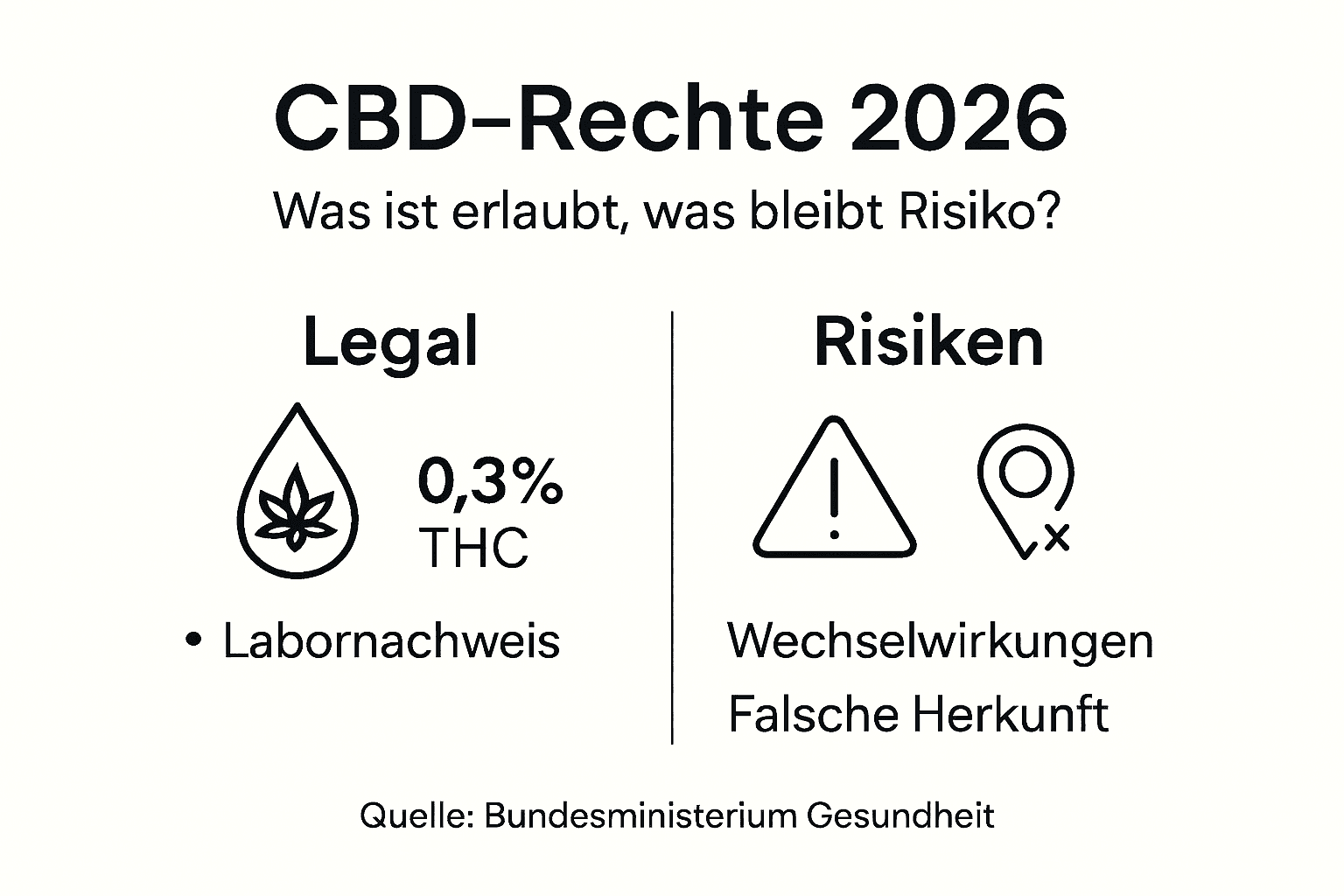 Infografik: Gesetzliche Rahmenbedingungen und Risiken beim Umgang mit CBD
