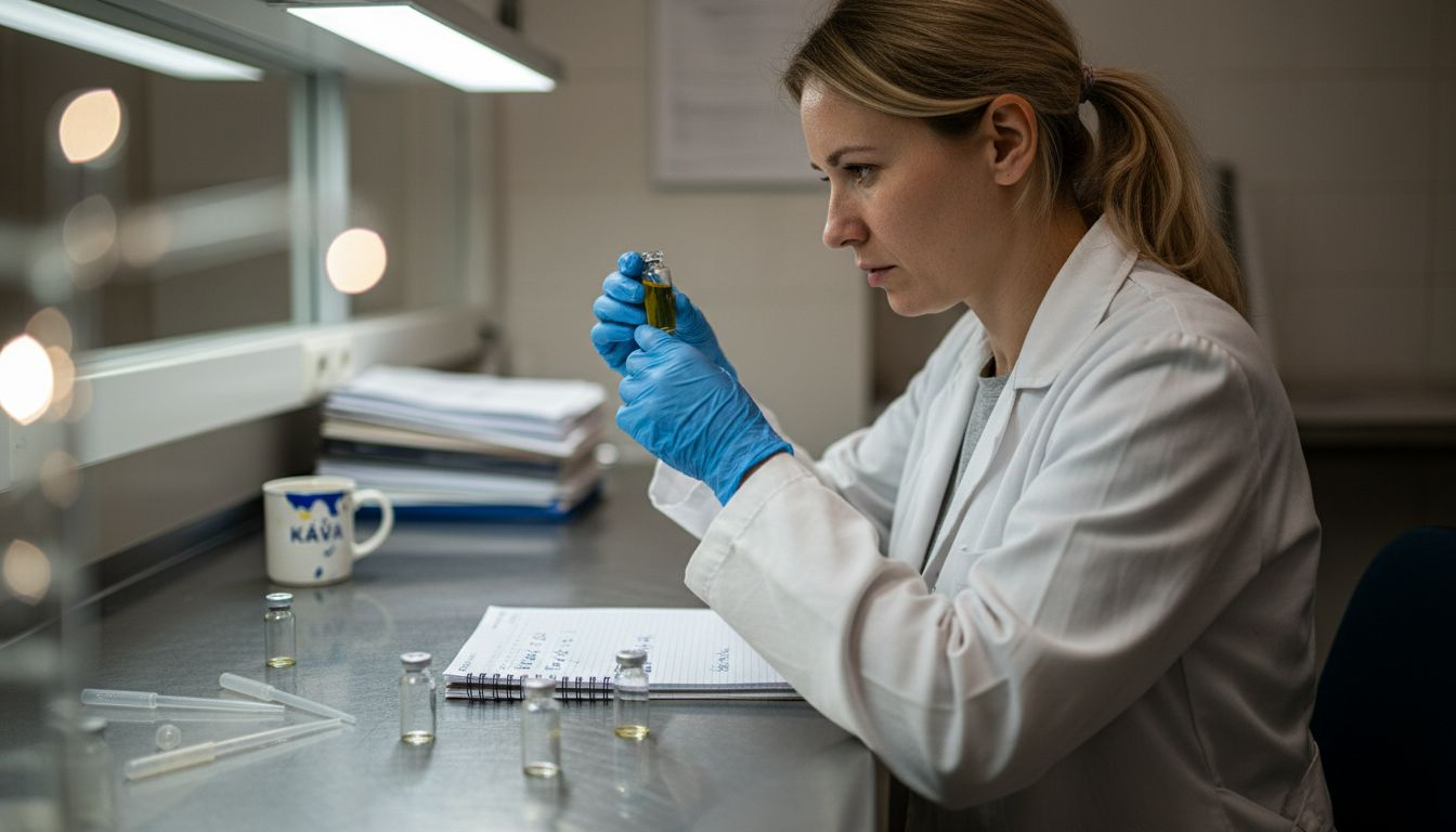 Laborant provádí rozbor vzorku CBD oleje.