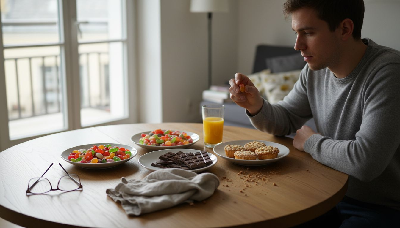 Na stole je pestrá nabídka různých jedlých dobrot.