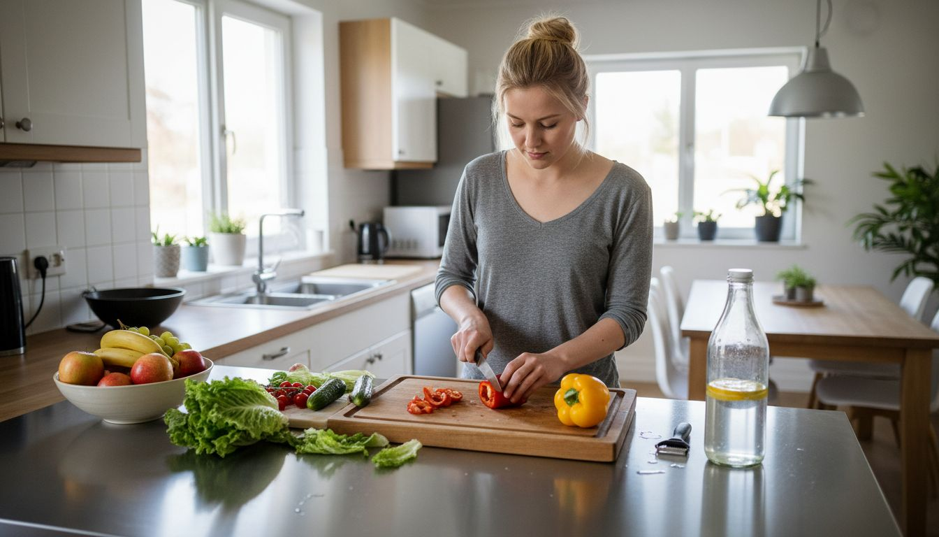 Paní si připravuje zeleninu na očistný salát.