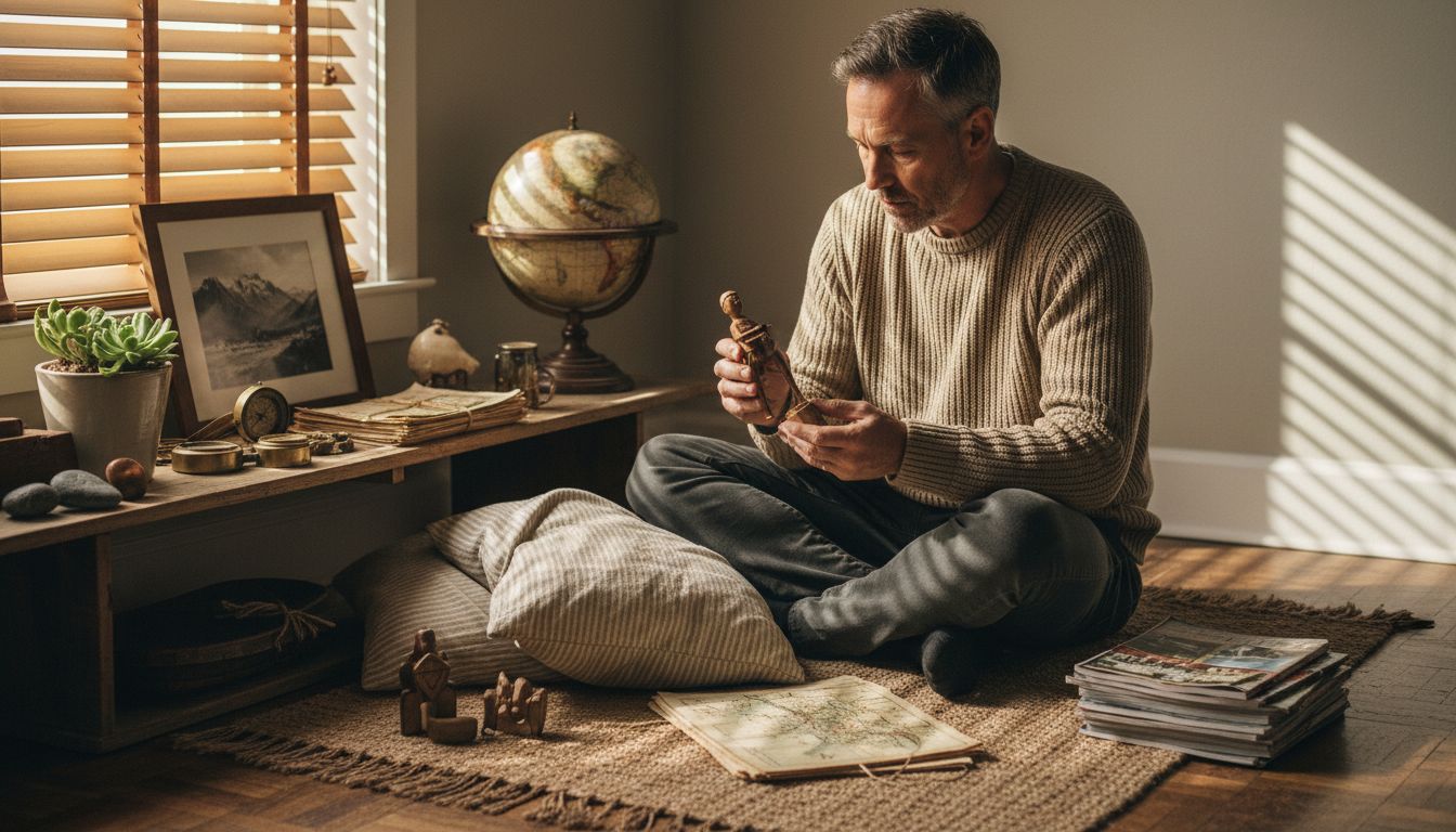 Man curating personal decorative collection