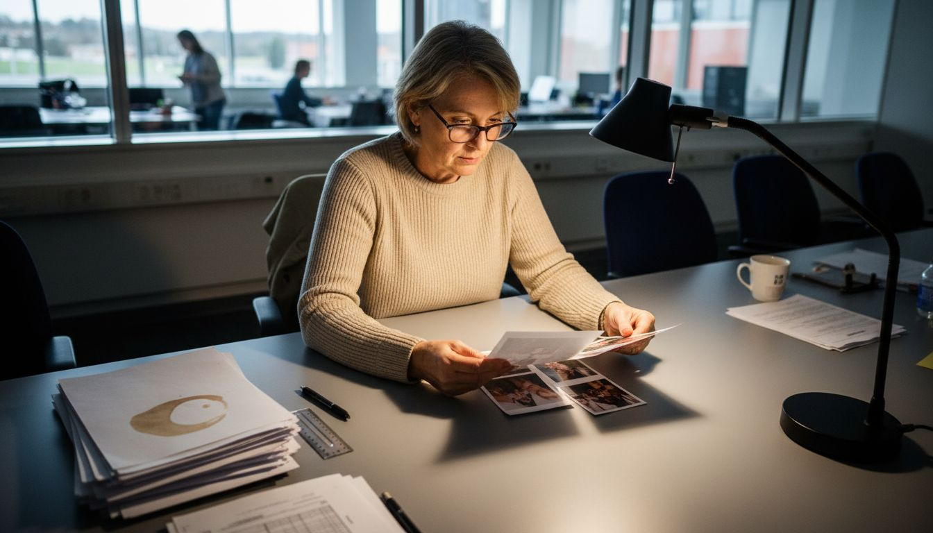 Office administrator inspecting print quality