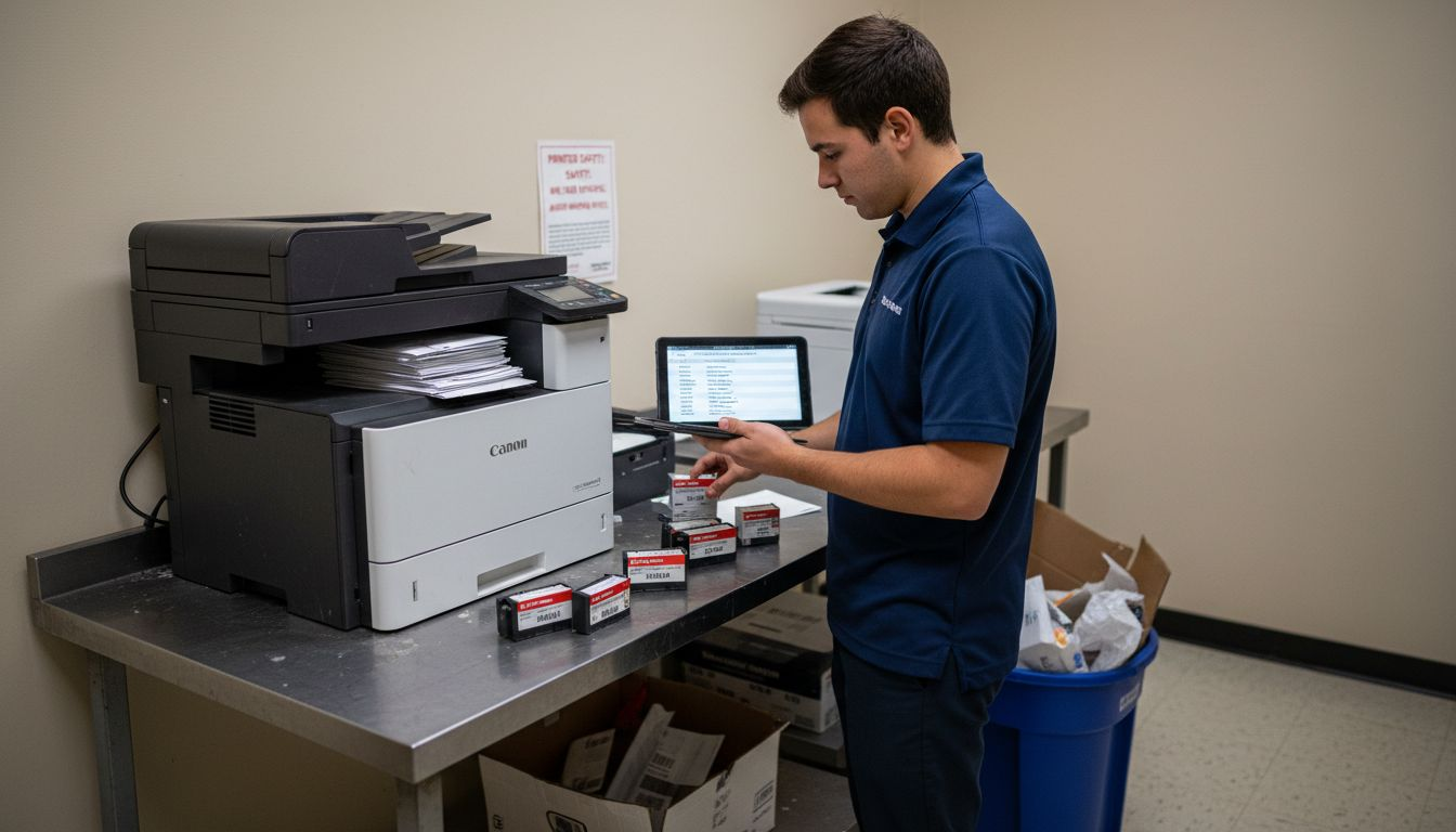 Technician compares ink cartridge options