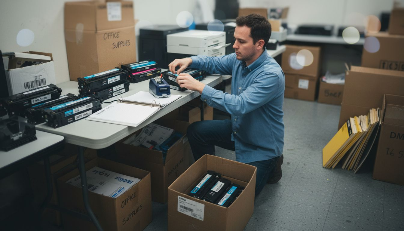 Assistant organizing toner cartridges by model