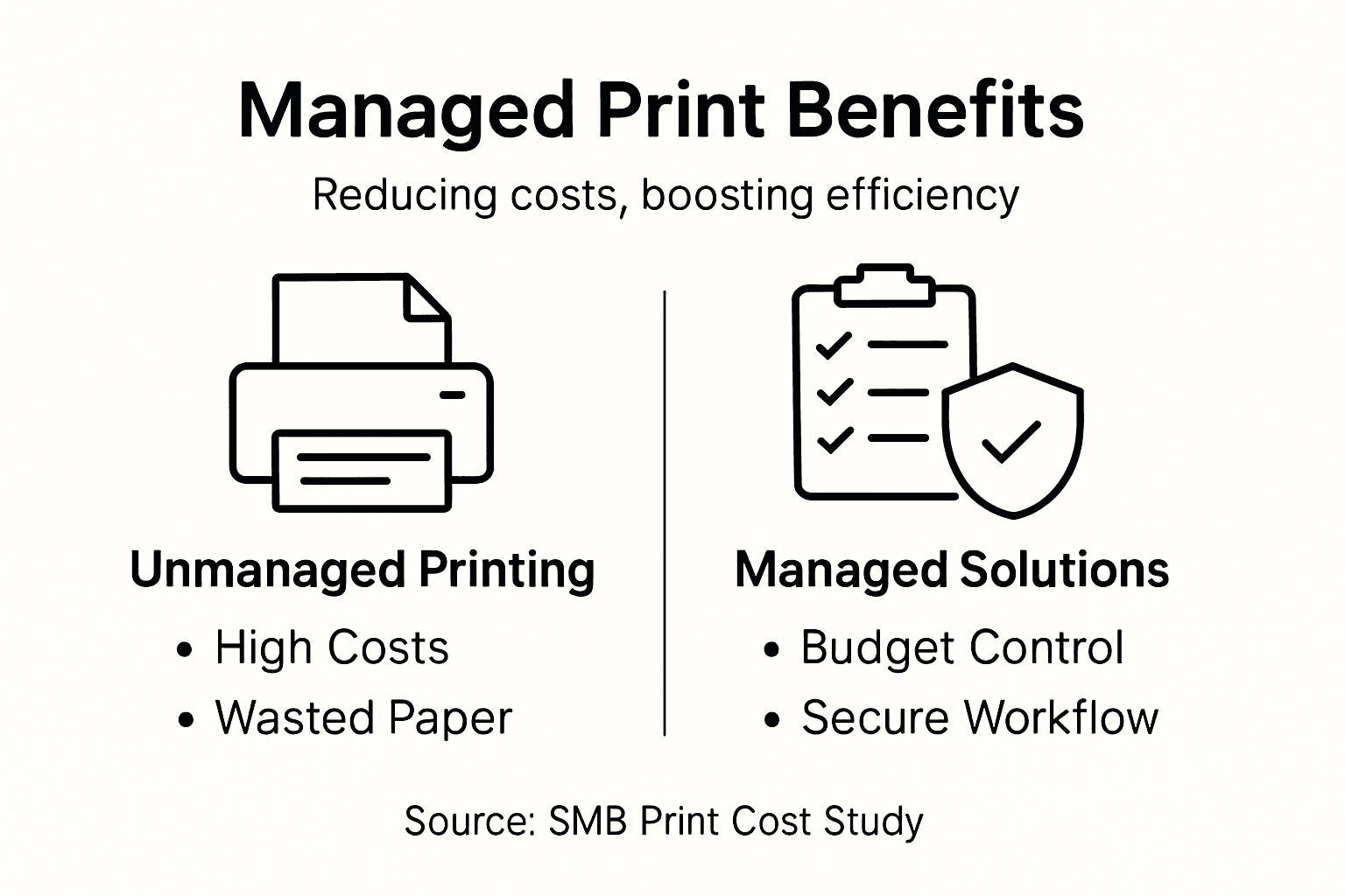 Infographic showing managed print benefits comparison