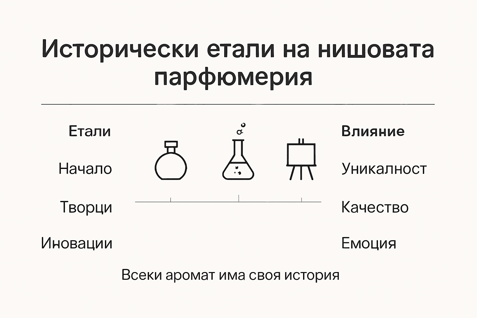 Инфографика, представяща основните стъпки в света на нишовата парфюмерия