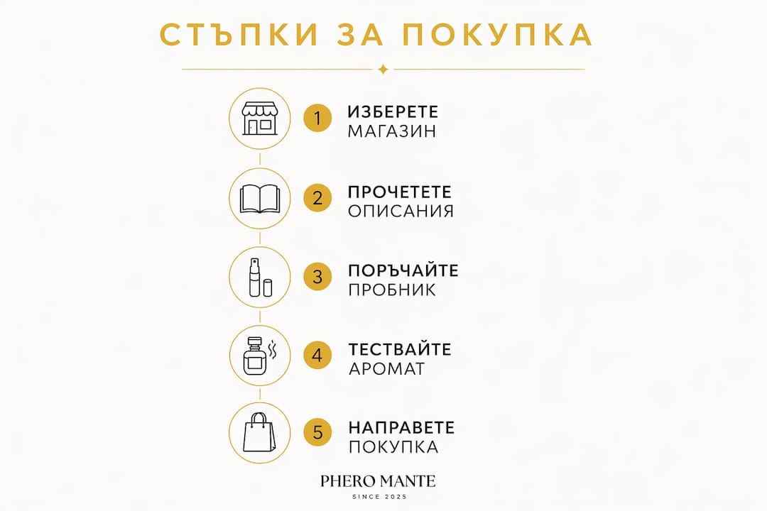 Инфографика: лесни стъпки за поръчка на парфюм онлайн – от избора до финалната покупка
