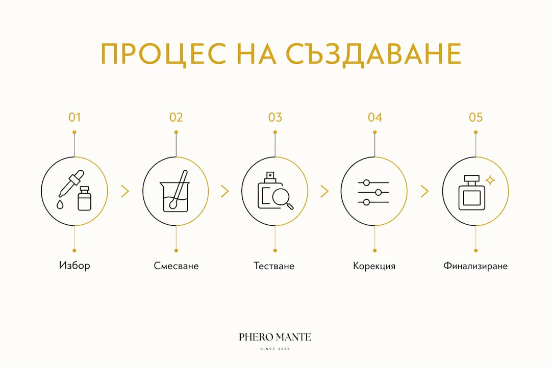 Инфографика, която показва стъпките при създаването на парфюмна композиция