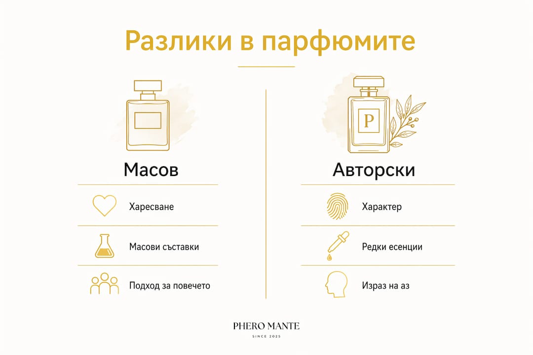 Вижте инфографика, която представя разликите между стандартните и нишовите парфюми.