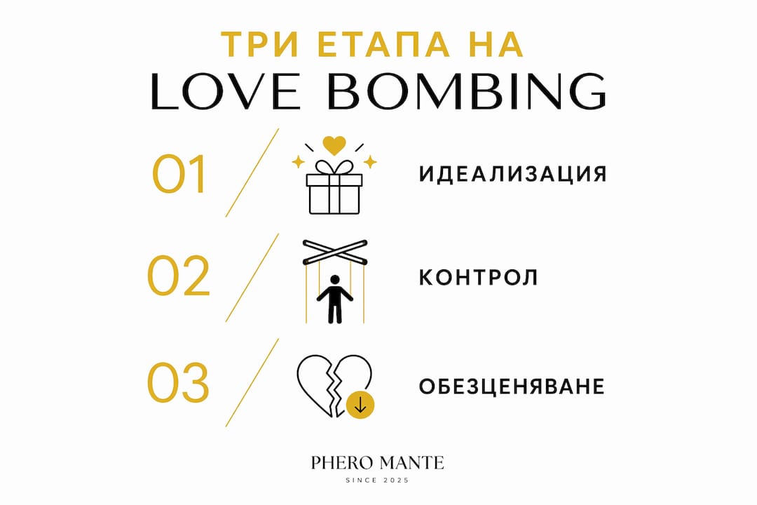 Инфографика: трите основни фази на психологията зад love bombing