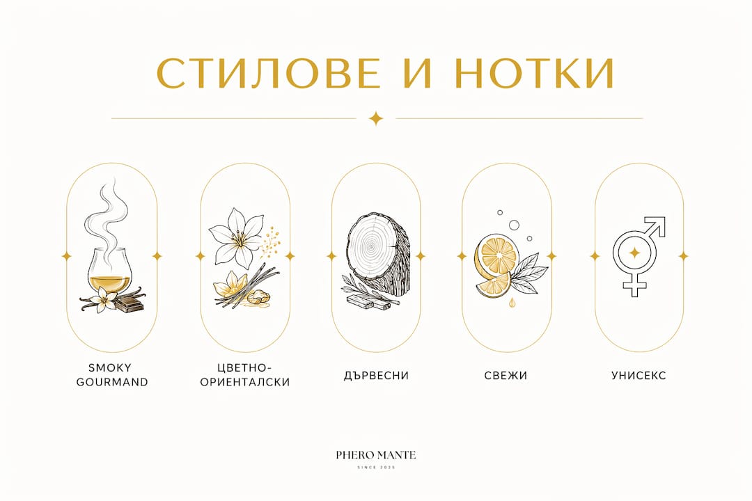 Инфографика: видове и ароматни профили на бутикови парфюми