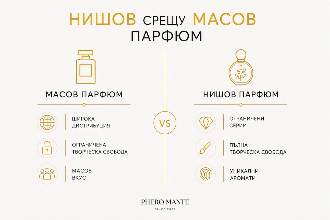 Сравнителна инфографика: нишови срещу масови парфюми – какви са разликите?