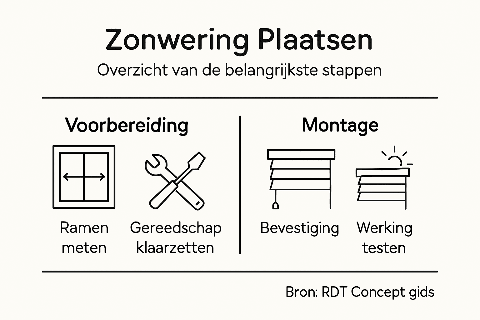 Overzichtelijke infographic: stap-voor-stap het installatieproces van zonwering
