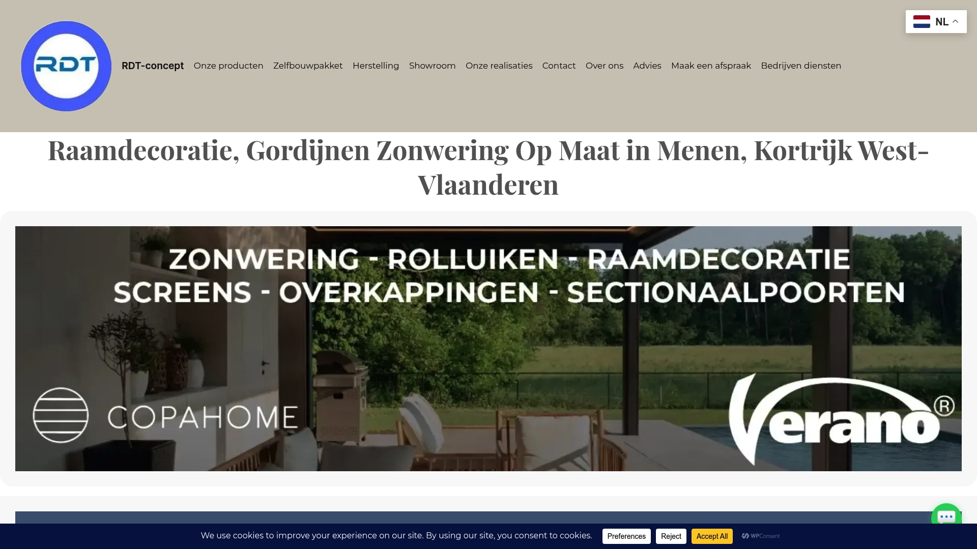 RDT Concept showroom Menen — maatwerk raamdecoratie en gordijnen op maat West-Vlaanderen