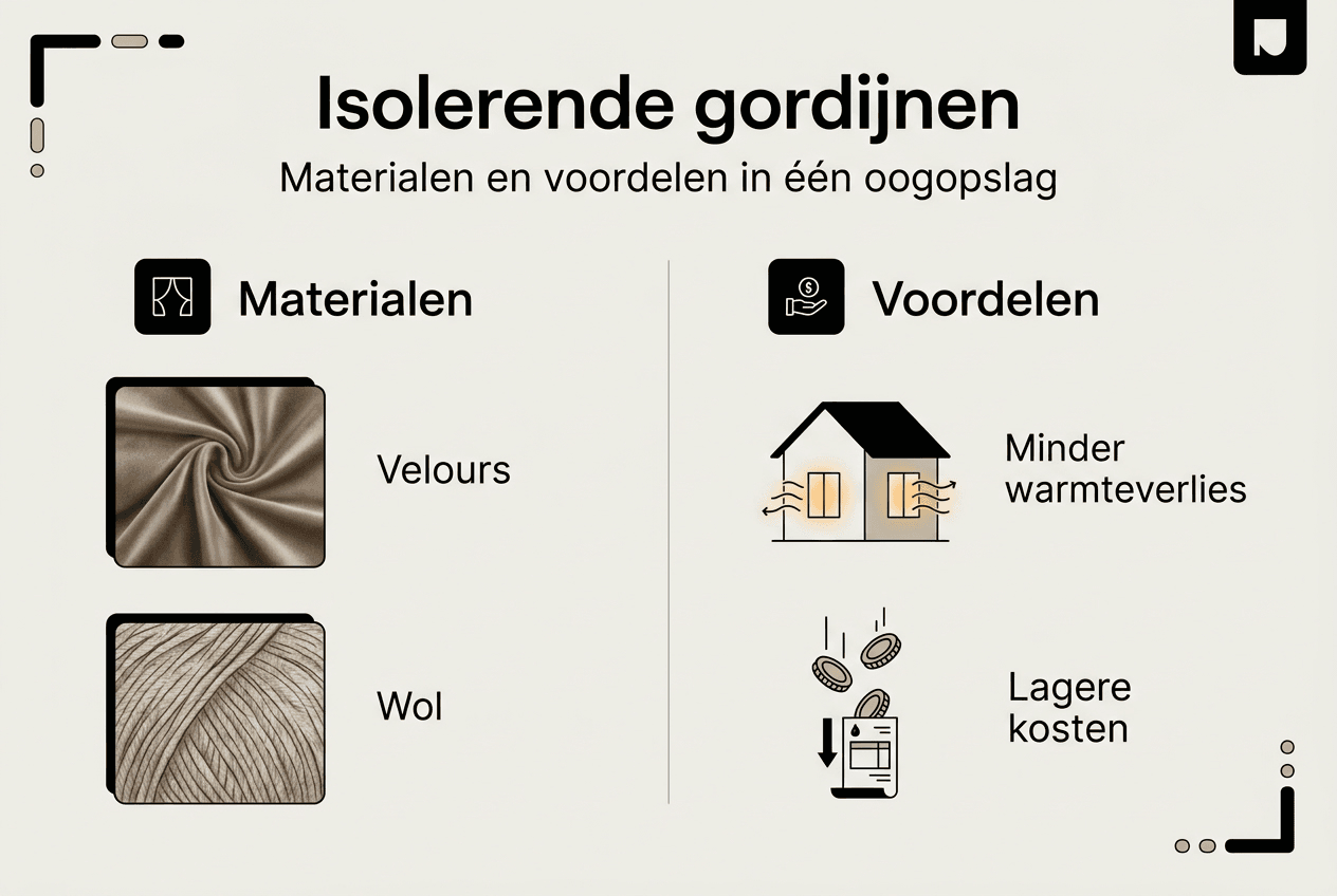 Infographic: welke materialen maken gordijnen extra isolerend en wat zijn de voordelen?