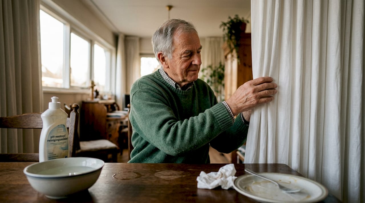 Man probeert schoonmaakmethode uit op plisségordijn