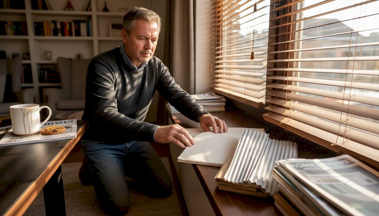 Man vergelijkt stalen van honingraat- en jaloezieën