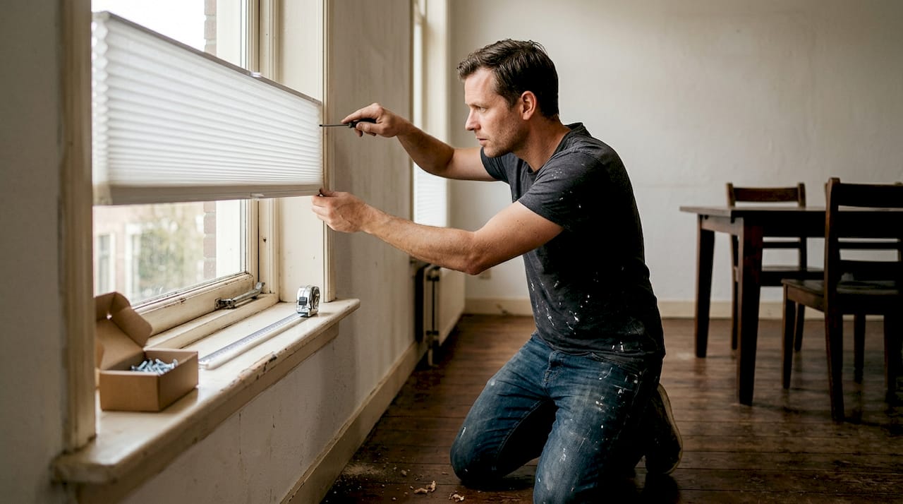 Plisségordijnen plaatsen in een lichte eetkamer