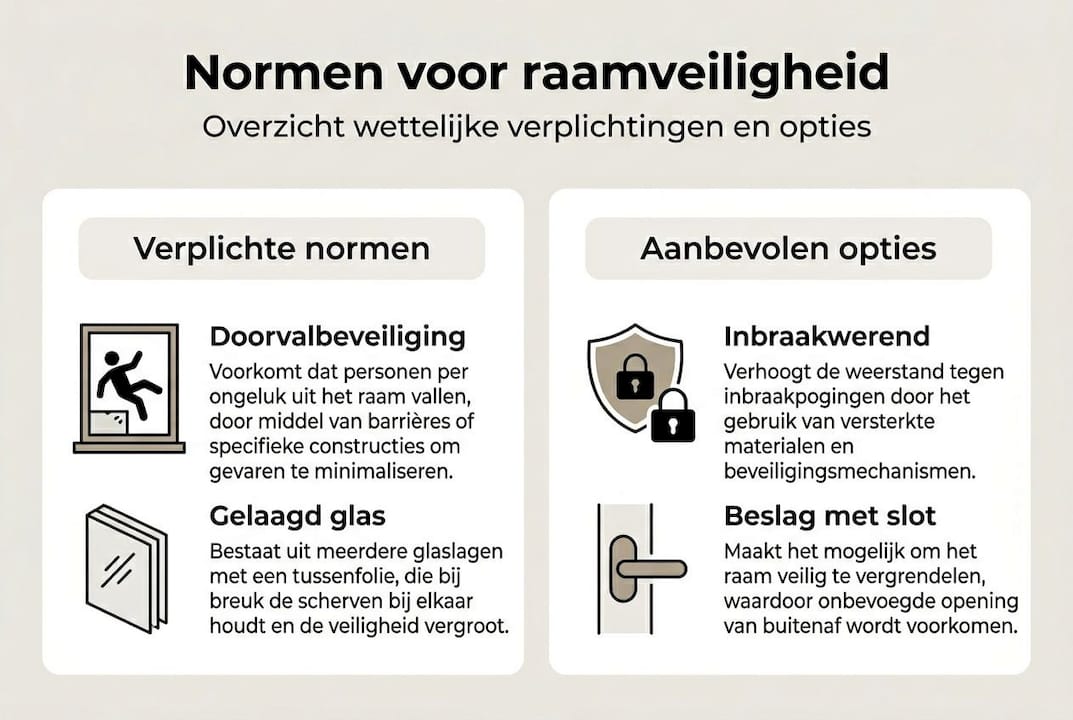 Overzicht van de belangrijkste richtlijnen voor veilige ramen in een infographic