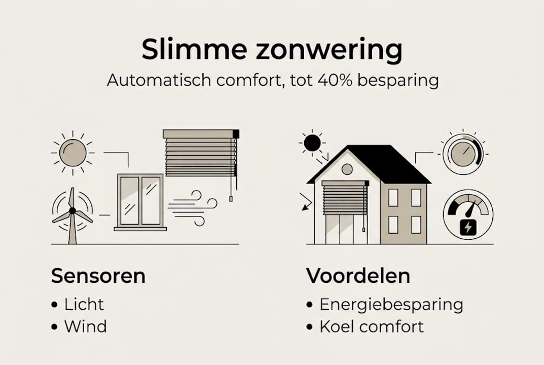 Infographic slimme zonwering met sensoren – ontdek de voordelen
