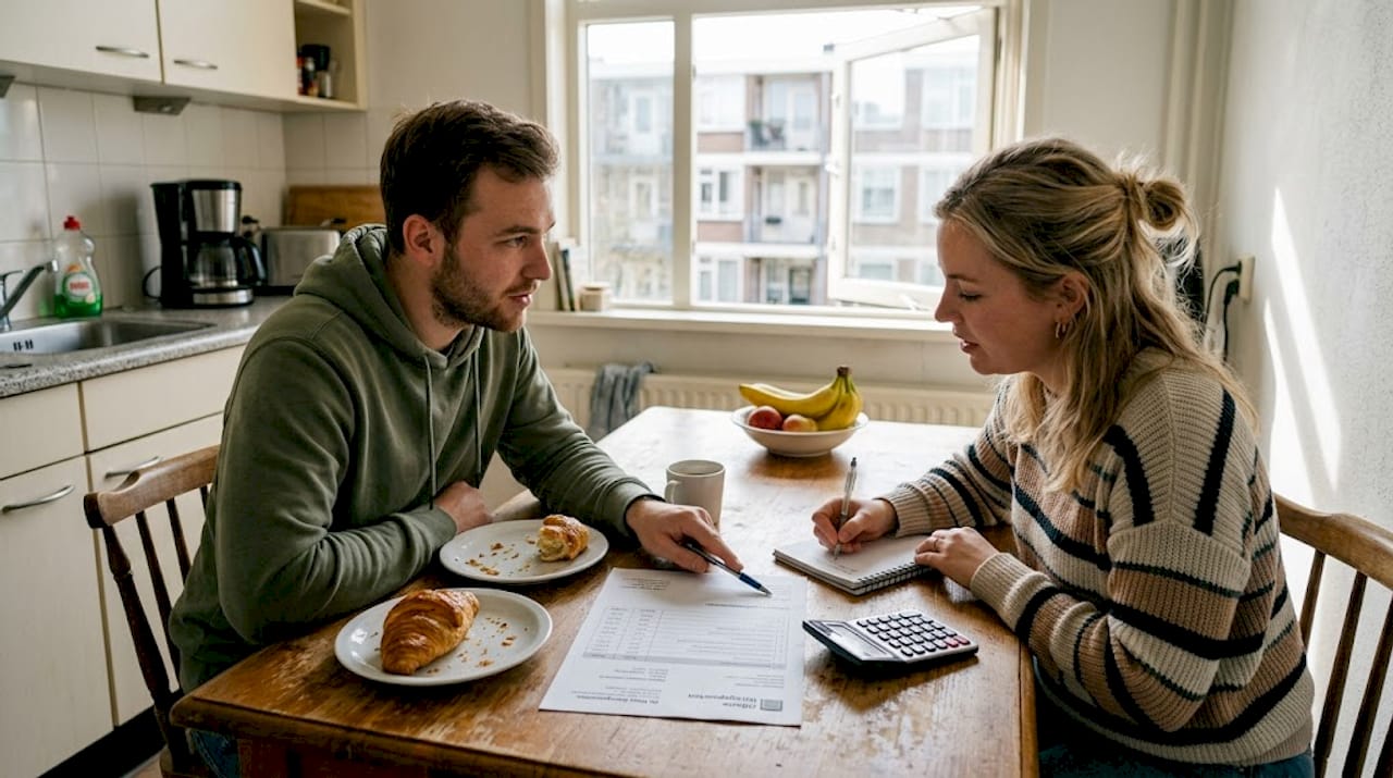 Stel vergelijkt prijzen van garagepoorten aan tafel — RDT Concept advies