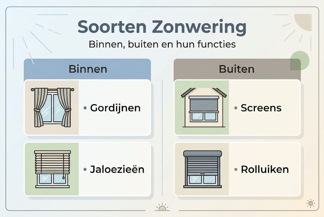 Overzicht van verschillende soorten zonwering voor binnen en buiten