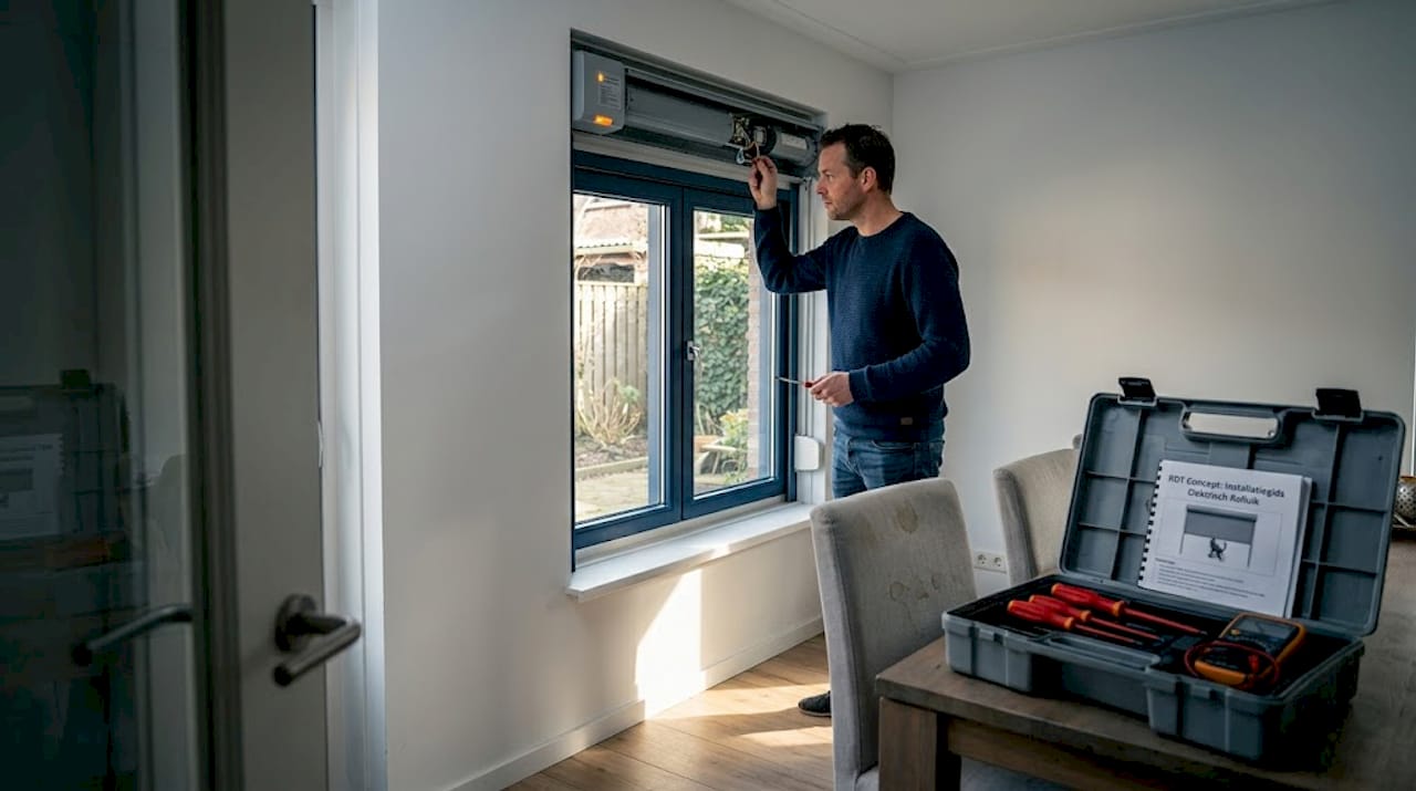 Man test elektrisch rolluik in de eetkamer — automatisatie thuis met Somfy door RDT Concept