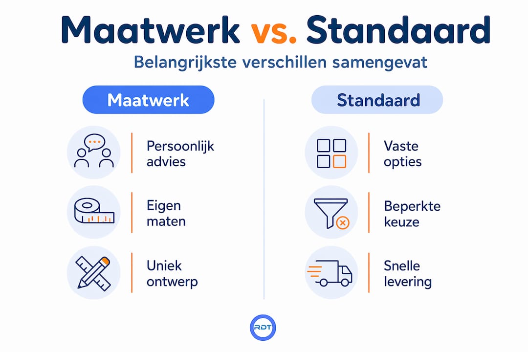 Infographic zet maatwerk en standaardoplossingen naast elkaar