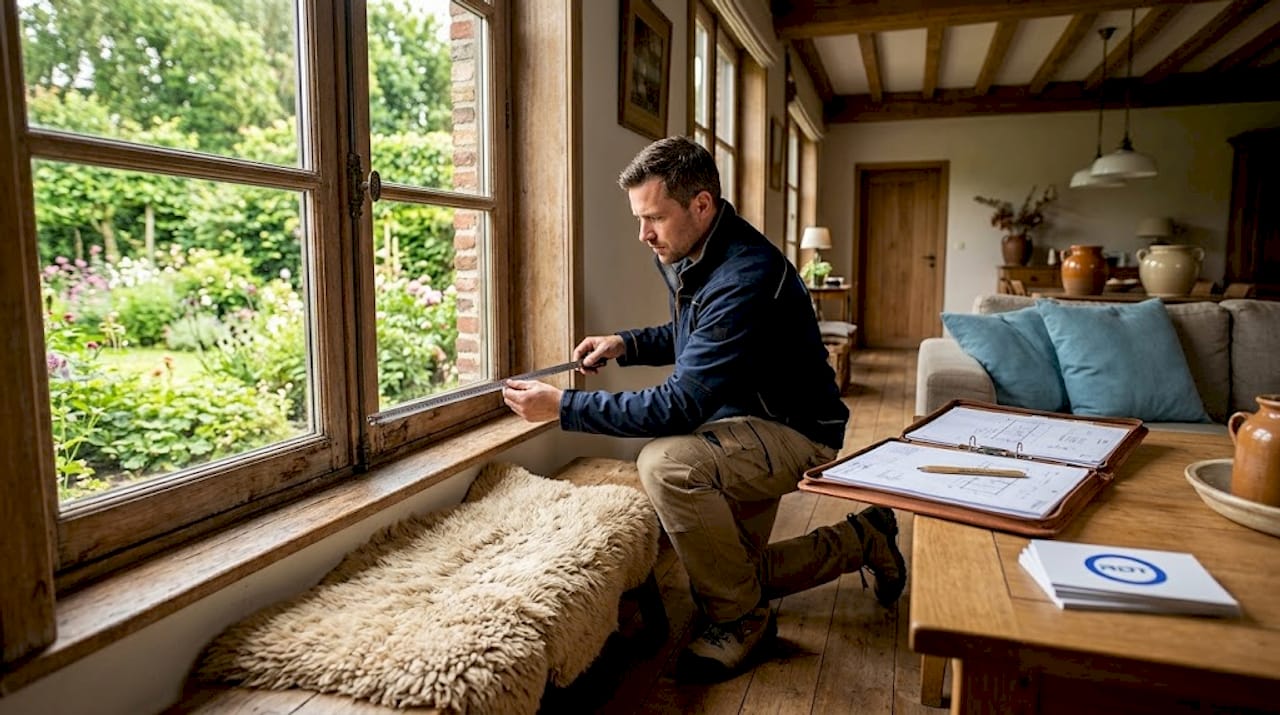 Gordijnen specialist Kortrijk meet ramen op in woning voor maatwerk advies