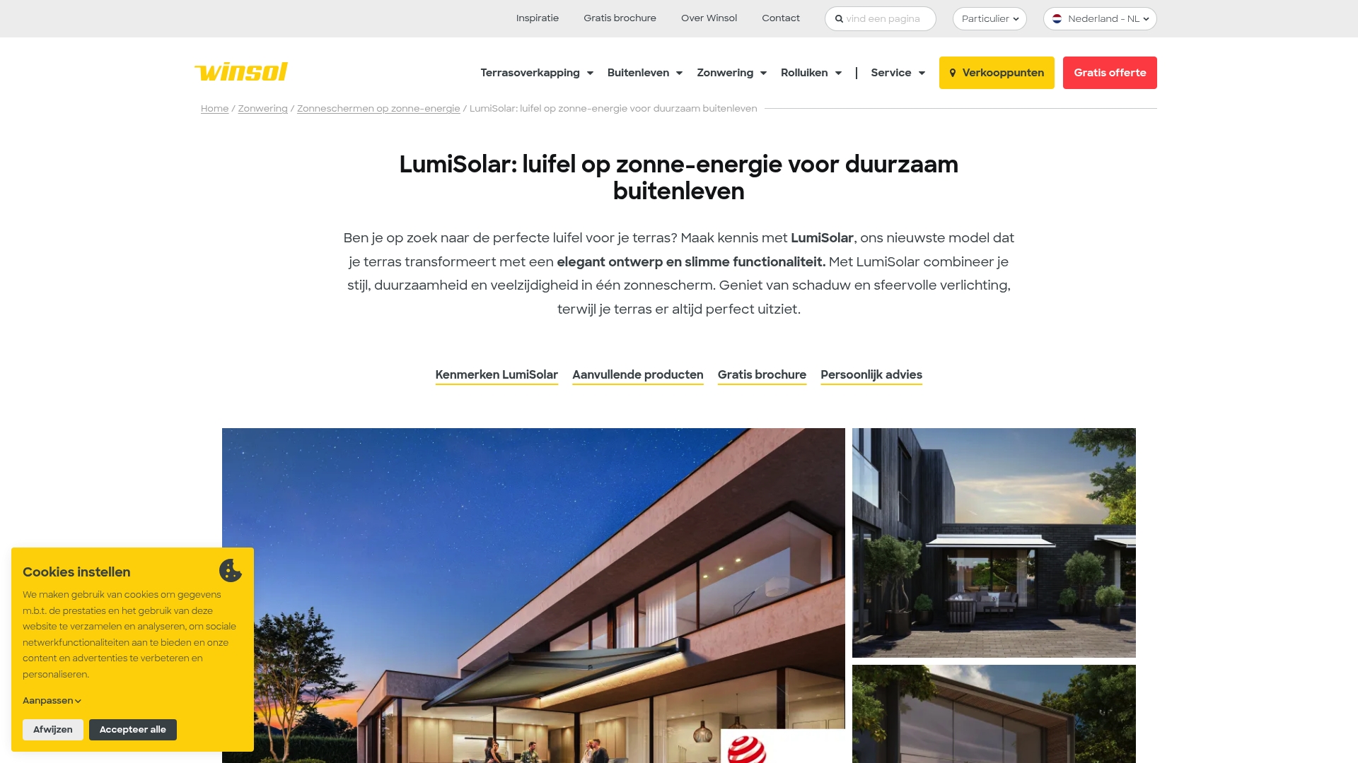 LumiSolar award-winning autonome zonneluifel op maat Winsol design