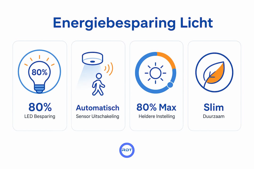 Infographic met opvallende feiten en cijfers over energiebesparing door verlichting Lichtregeling 
