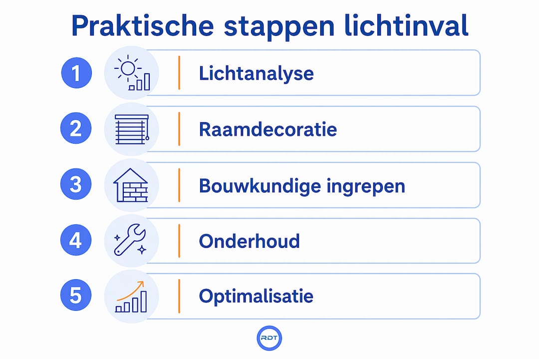 lichtinval regelen infographic stappenplan daglichttoetreding raamdecoratie thuis