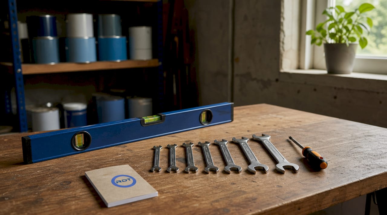 workflow garagepoort afstellen gereedschap overzicht waterpas steeksleutels smeermiddelen