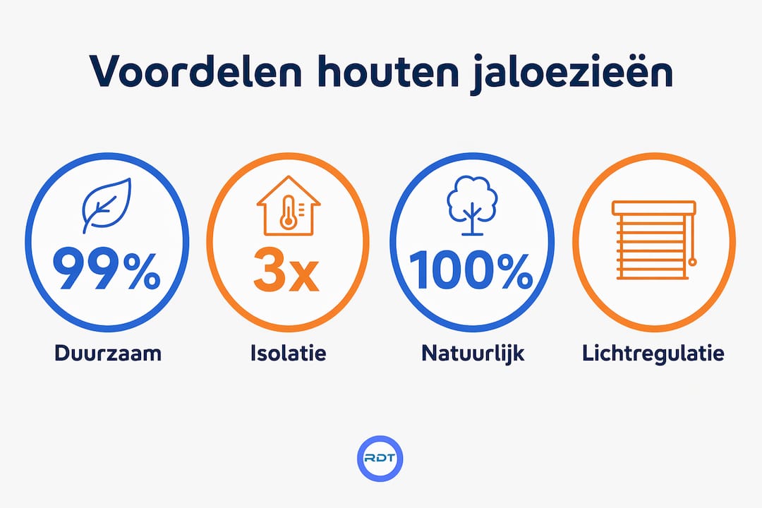 houten jaloezieën infographic voordelen PEFC certificering duurzaam hout isolatie