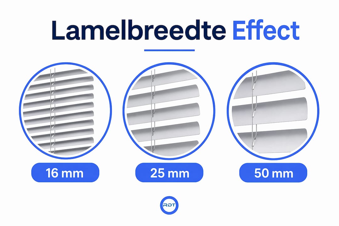 aluminium jaloezieën lamelbreedtes infographic 16 25 50 mm vergelijking raamdecoratie