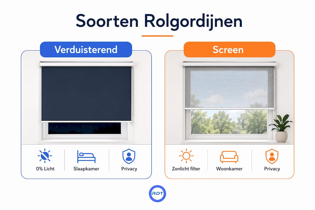Infographic rolgordijnen op maat types en toepassingen overzicht