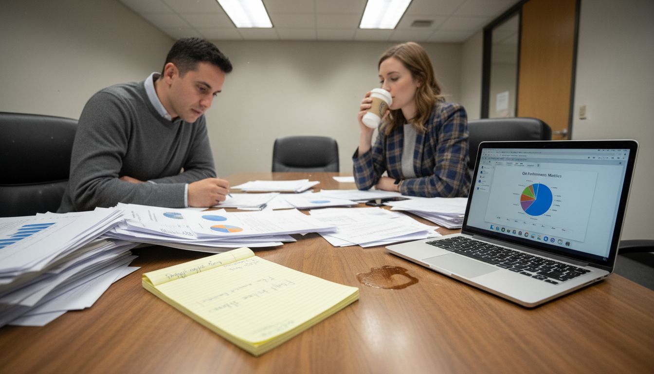 Consultants reviewing market entry strategy documents