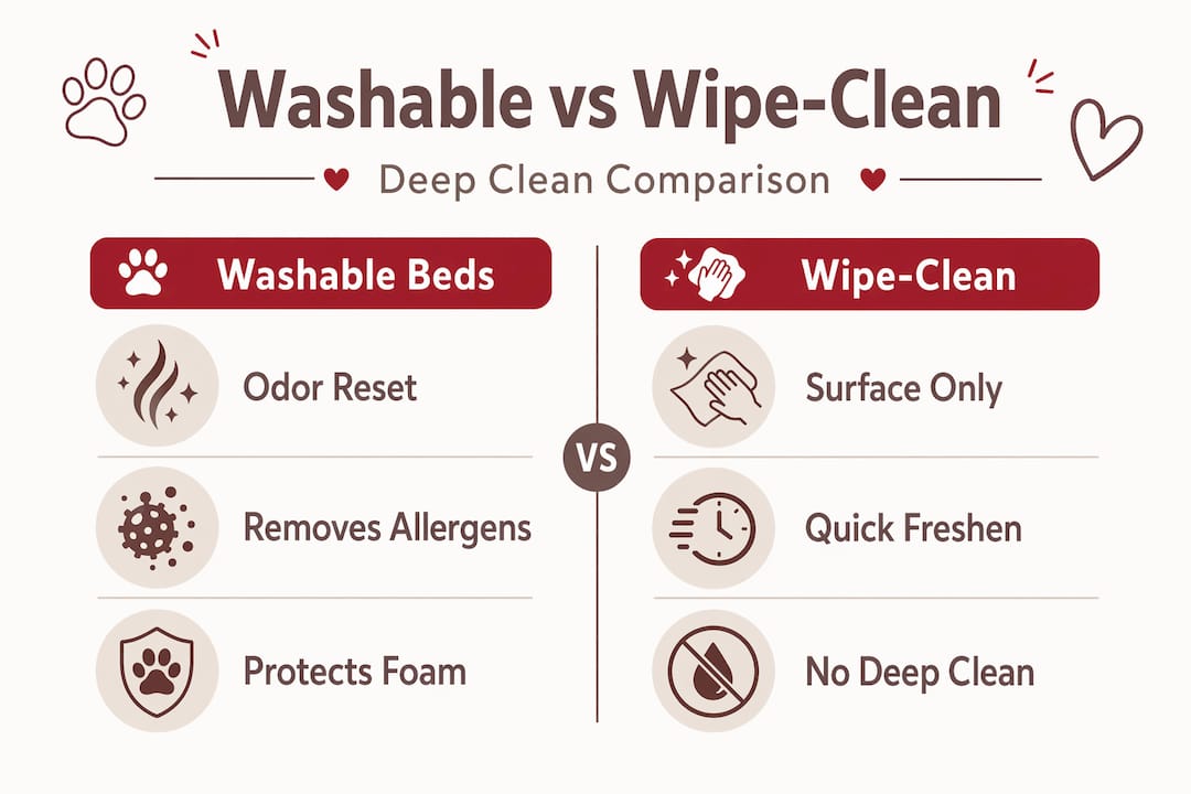 Infographic comparing washable and wipe-clean dog beds
