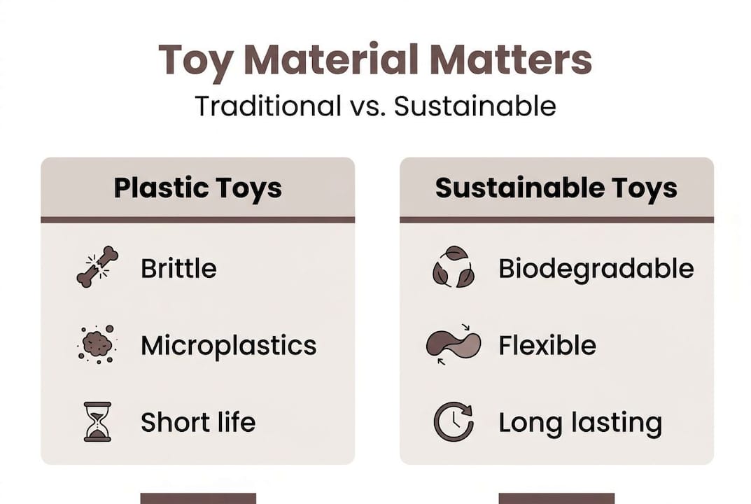 Infographic comparing plastic and sustainable dog toys