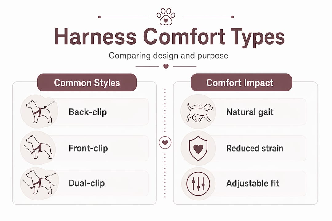 Infographic dog harness types and comfort impact