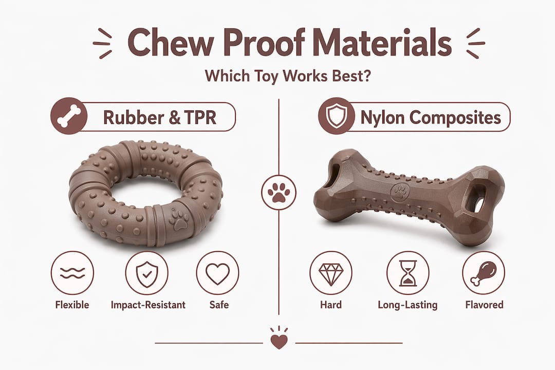 Infographic comparing chew proof toy materials