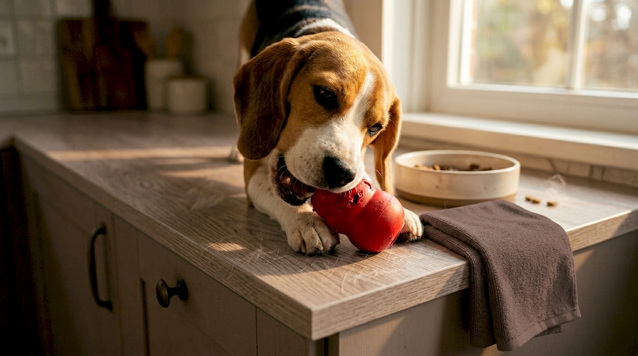 Close-up of dog gnawing toy