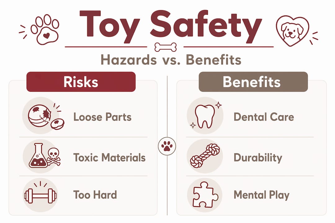 Toy safety infographic comparing risks and benefits