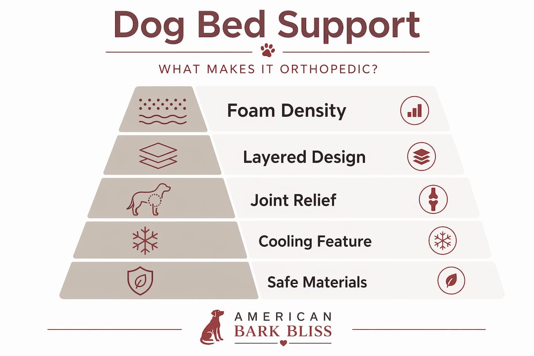 Infographic showing orthopedic dog bed key features